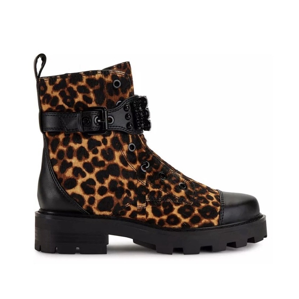 Karl Lagerfeld Paris Women Animal Print Maeva Buckled Combat Booties Size 6.5